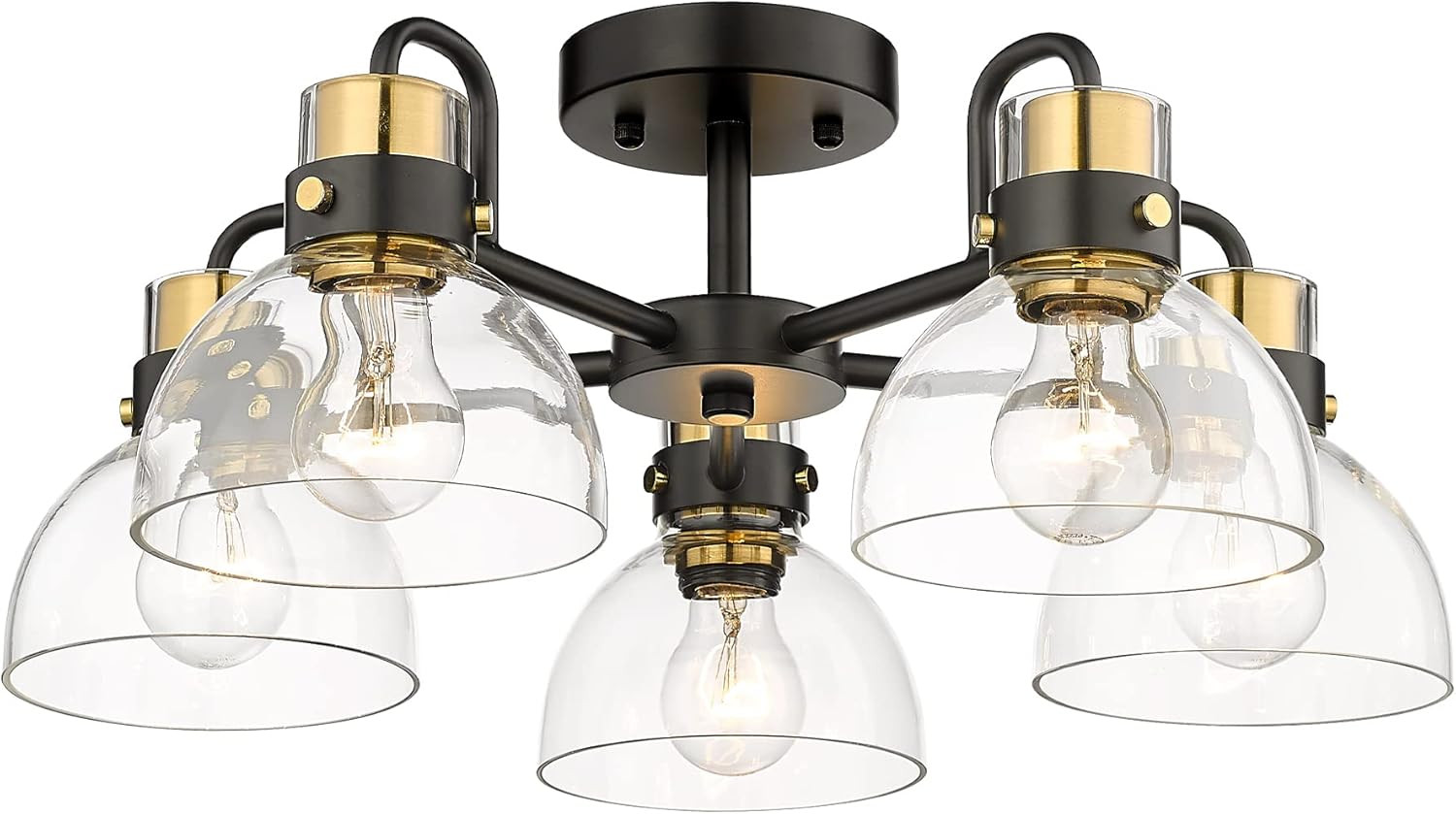 5-Light Chandelier, HWH Semi Flush Mount Ceiling Light Fixtures with Clear Glass Shade, Black and... | Amazon (US)