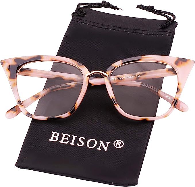 Beison Womens Cat Eye Mod Fashion Eyeglasses Frame Clear Lens | Amazon (US)