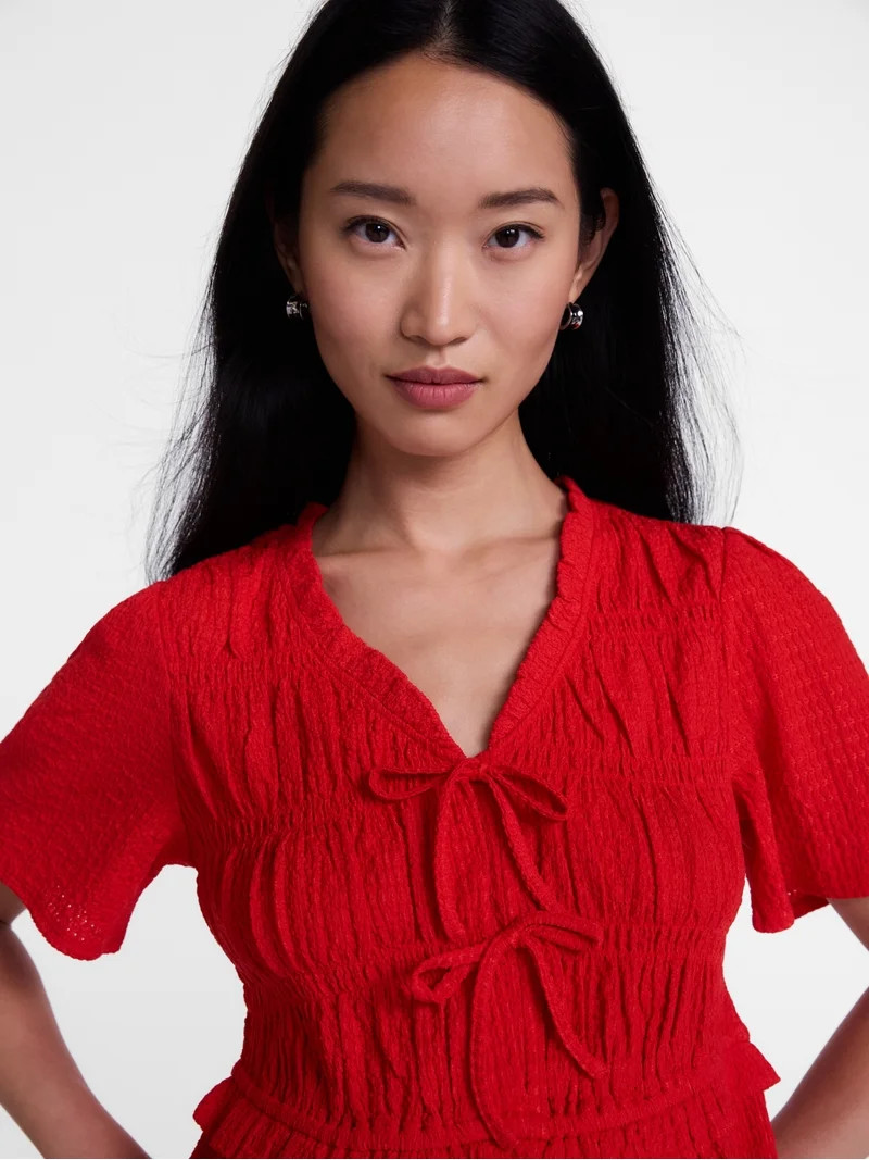 Scenario Women's and Women's Plus Textured Tie Front Top, Sizes XS-4X | Walmart (US)