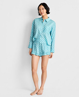 Women's Woven Top & Ruffle Shorts Pajamas, 2-Piece Set, Macy's Exclusive | Macy's