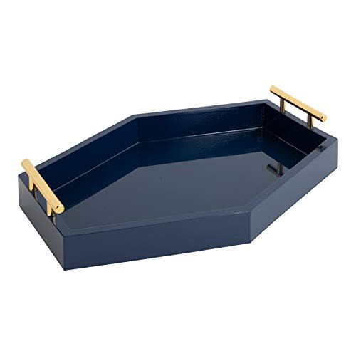 Kate and Laurel Lipton Mid-Century Octagon Tray, 18" x 18", Navy Blue and Gold, Chic Decorative Tray | Amazon (US)