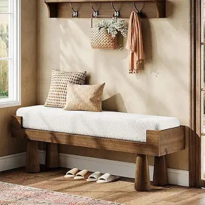 Tribesigns Upholstered Entryway Bench, Shoe Bench Padded Seat with Solid Wood Legs, Bedroom Bench... | Amazon (US)