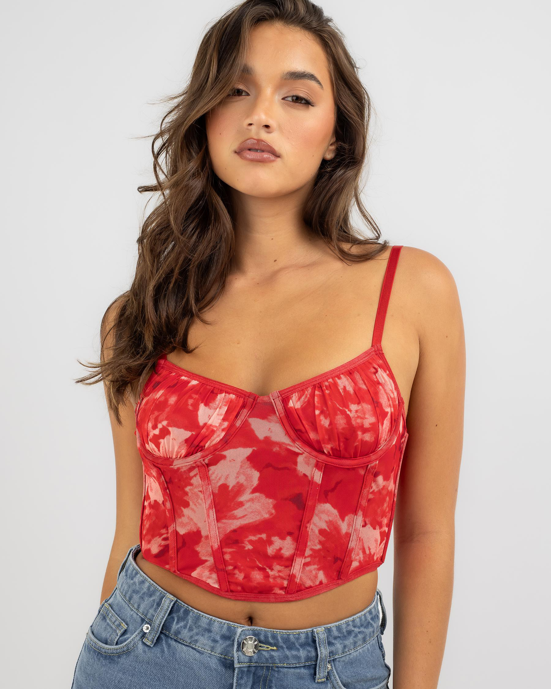 Ava And Ever Women's Marie Mesh Corset Top in Red Floral Size 2 | City Beach (US)
