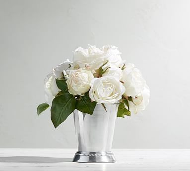 Faux Composed Roses in Silver Cup | Pottery Barn (US)