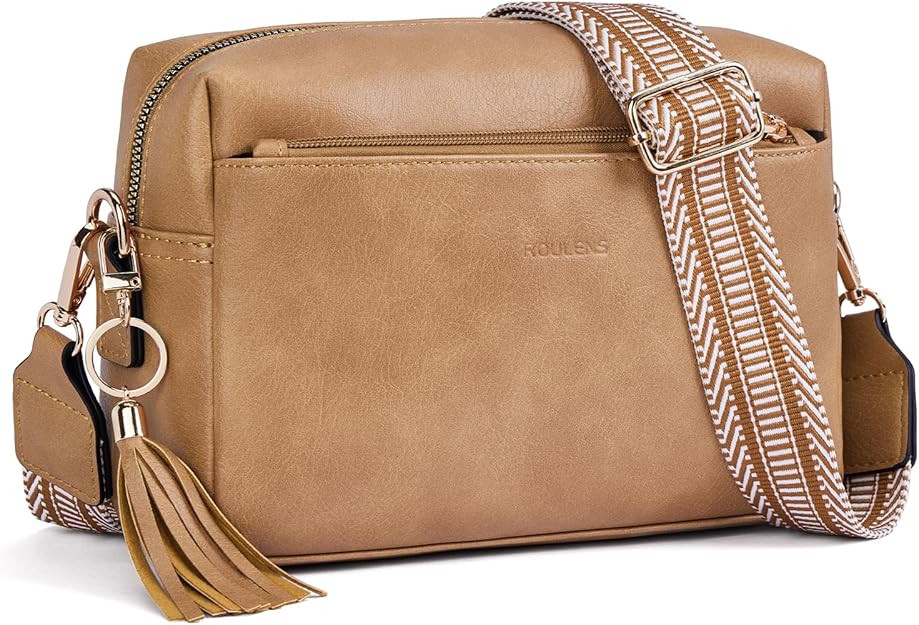 Roulens Triple Zip Small Crossbody Bag for women,Wide Strap Cell Phone Purse Shoulder Handbag Wal... | Amazon (US)
