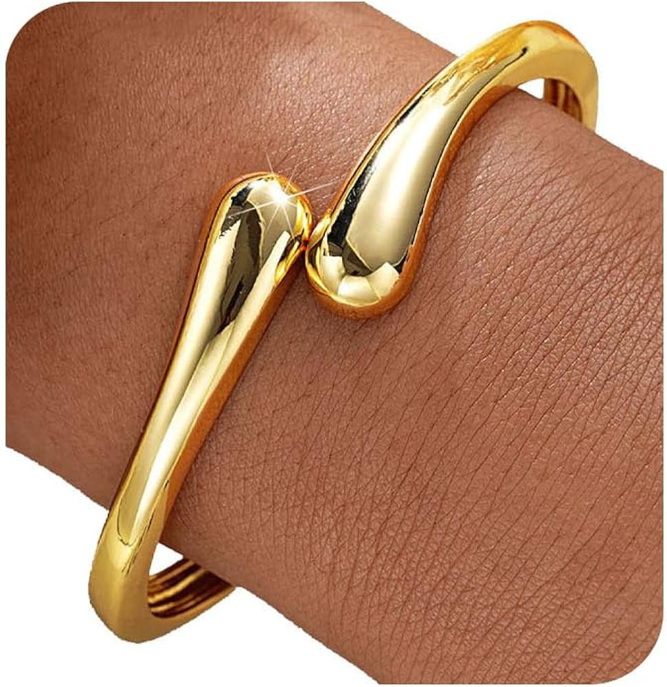 Gold Bangle Bracelets for Women Teens Trendy Chunky Adjustable Twist Cuff Bracelet Jewelry Gifts | Amazon (US)