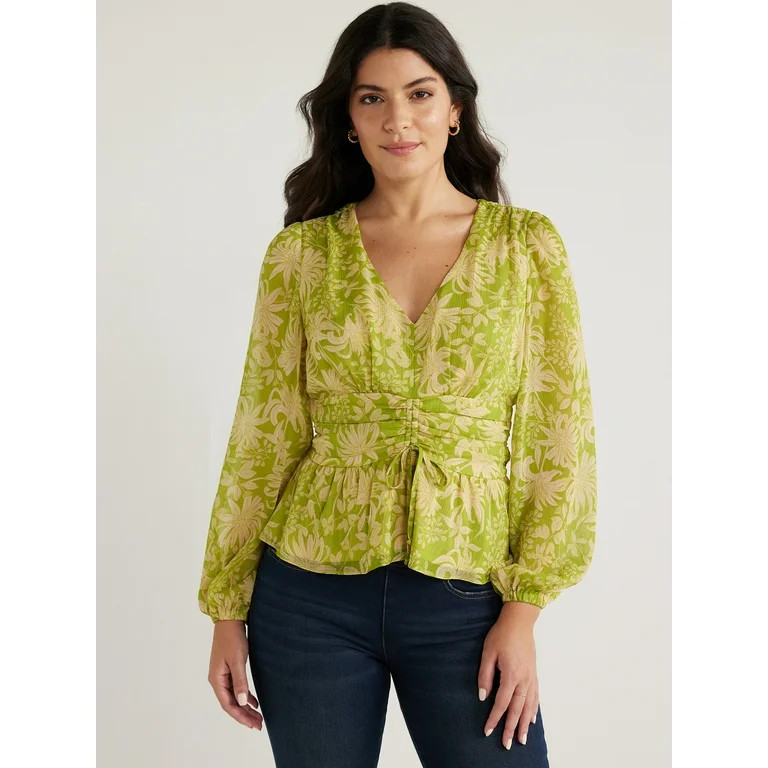Sofia Jeans Women's Chiffon Peplum Top with Long Sleeves, Sizes XS-3XL | Walmart (US)
