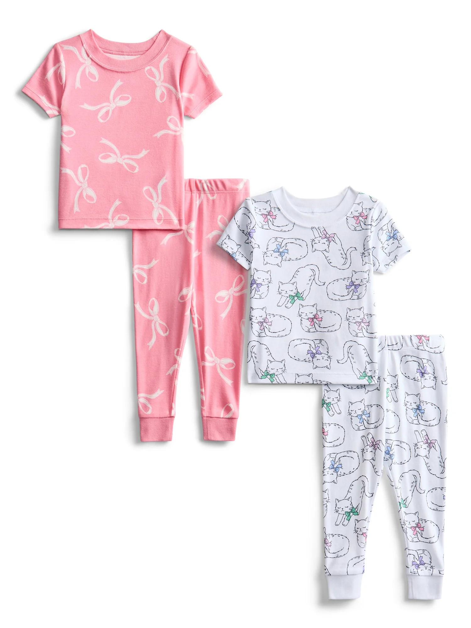 Wonder Nation Toddler Boys or Girls Cotton Short Sleeve Top and Pants Pajama Set, 4-Piece, Sizes ... | Walmart (US)