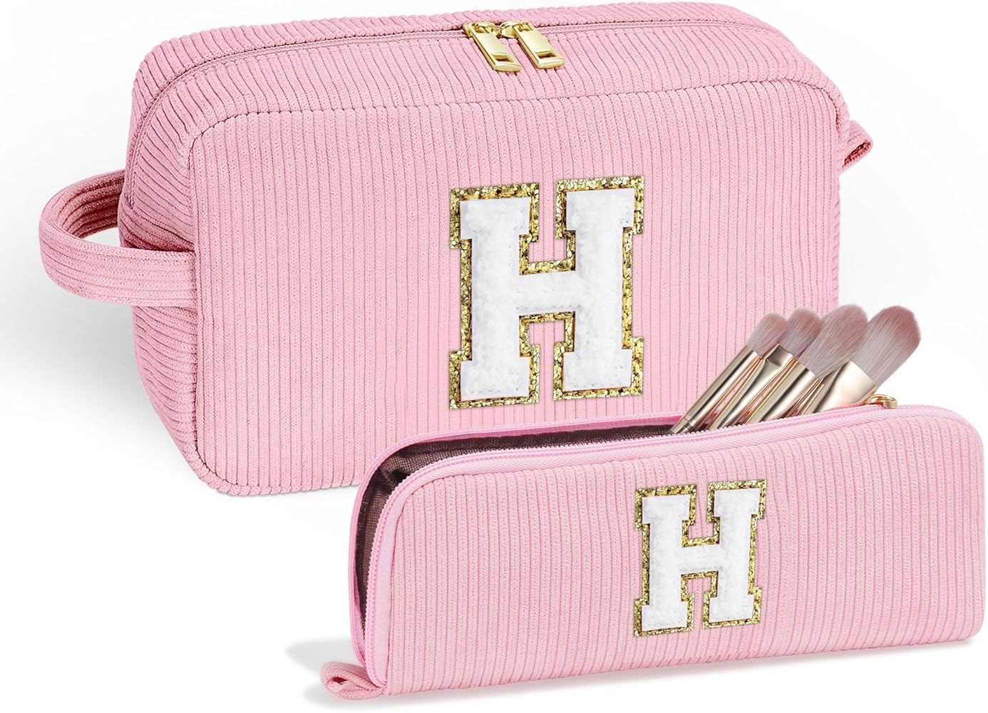 YOOLIFE 2 Small Makeup Bag Personalized Gifts - Monogram Makeup Pouch Pink Makeup Brush Bag Cordu... | Amazon (US)