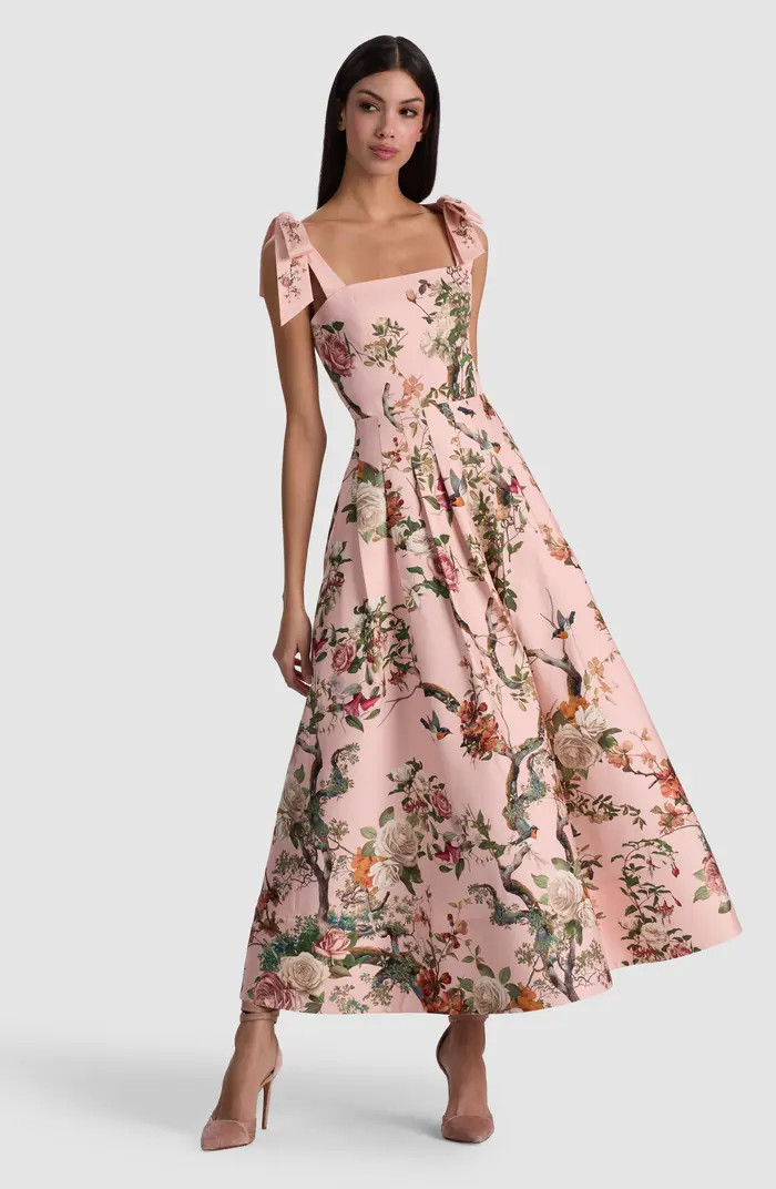 Alice + Olivia Hana Mixed Print Tie Strap Cotton Blend Dress | Nordstrom | Nordstrom