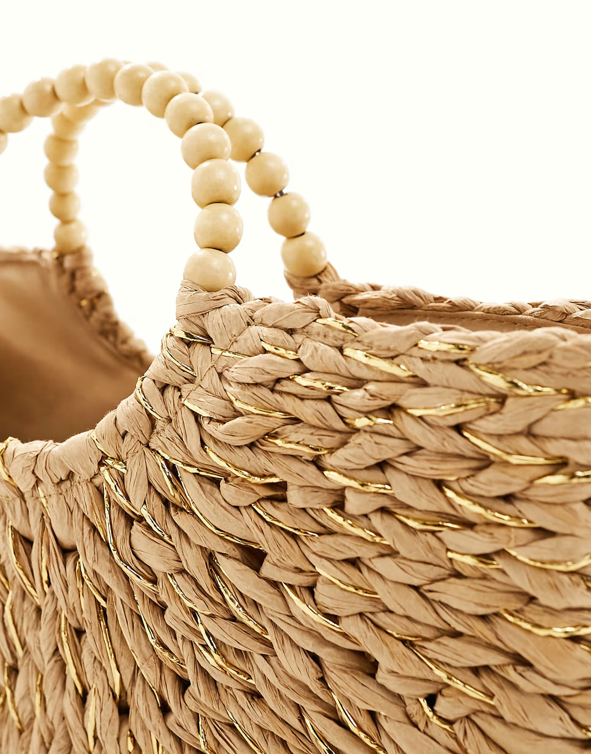 South Beach beach clutch bag with gold straw and beaded handle | ASOS (Global)