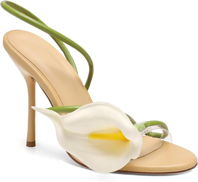Flower High Heels for Women Calla Lily Open Toe Floral Stilettos Heels Sexy Strappy Wedding Birth... | Amazon (US)
