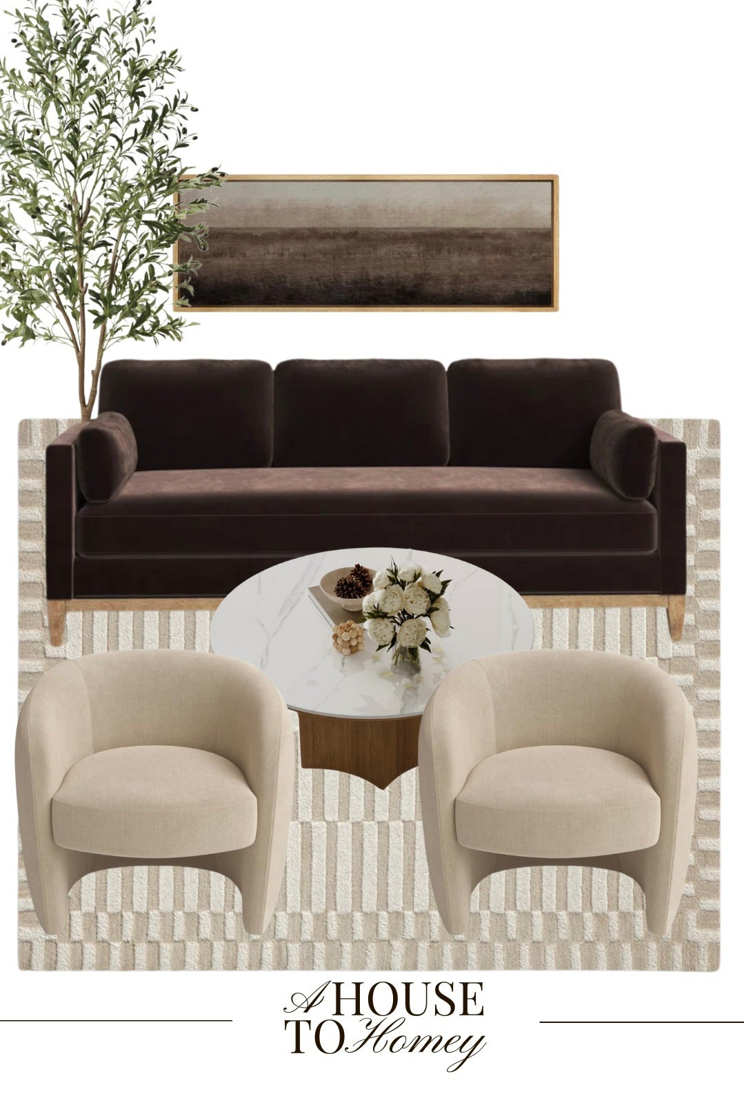 Living room inspo!

Living room furniture
Living room seating
Sofa 
Brown sofa
Accent chairs
Marble coffee table
Living room rug
Area rug
Neutral rug
Faux olive tree
Living room art
Framed art

#LTKHome #LTKSaleAlert