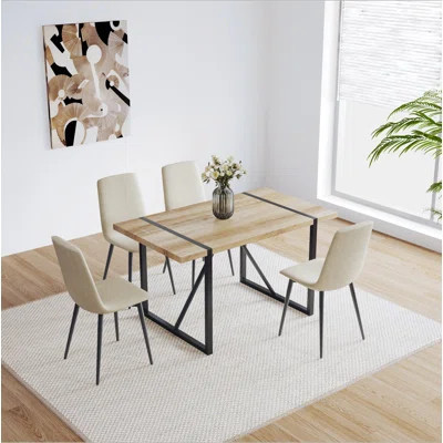 55" MDF Wood Colour Dining Table and Modern Dining Chair Set of 4, Mid Century Wooden Kitchen Table Set, Metal Base & Legs, Dining Room Table and Line | Wayfair North America