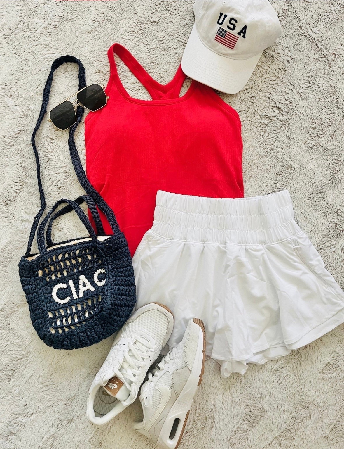 Cute patriotic look for MDW  🇺🇸 
Tank w/built-in bra (size up)
Skort (tts, s)
Sneakers (tts)

#LTKgrwm #LTKmomlife
