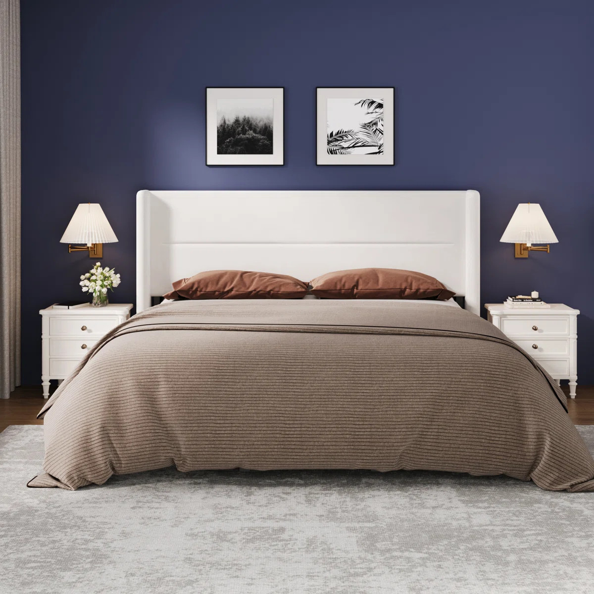 King Size Bed Frame with Wingback Headboard, Velvet Upholstered Platform Bedframe with Wood Slats... | Wayfair North America