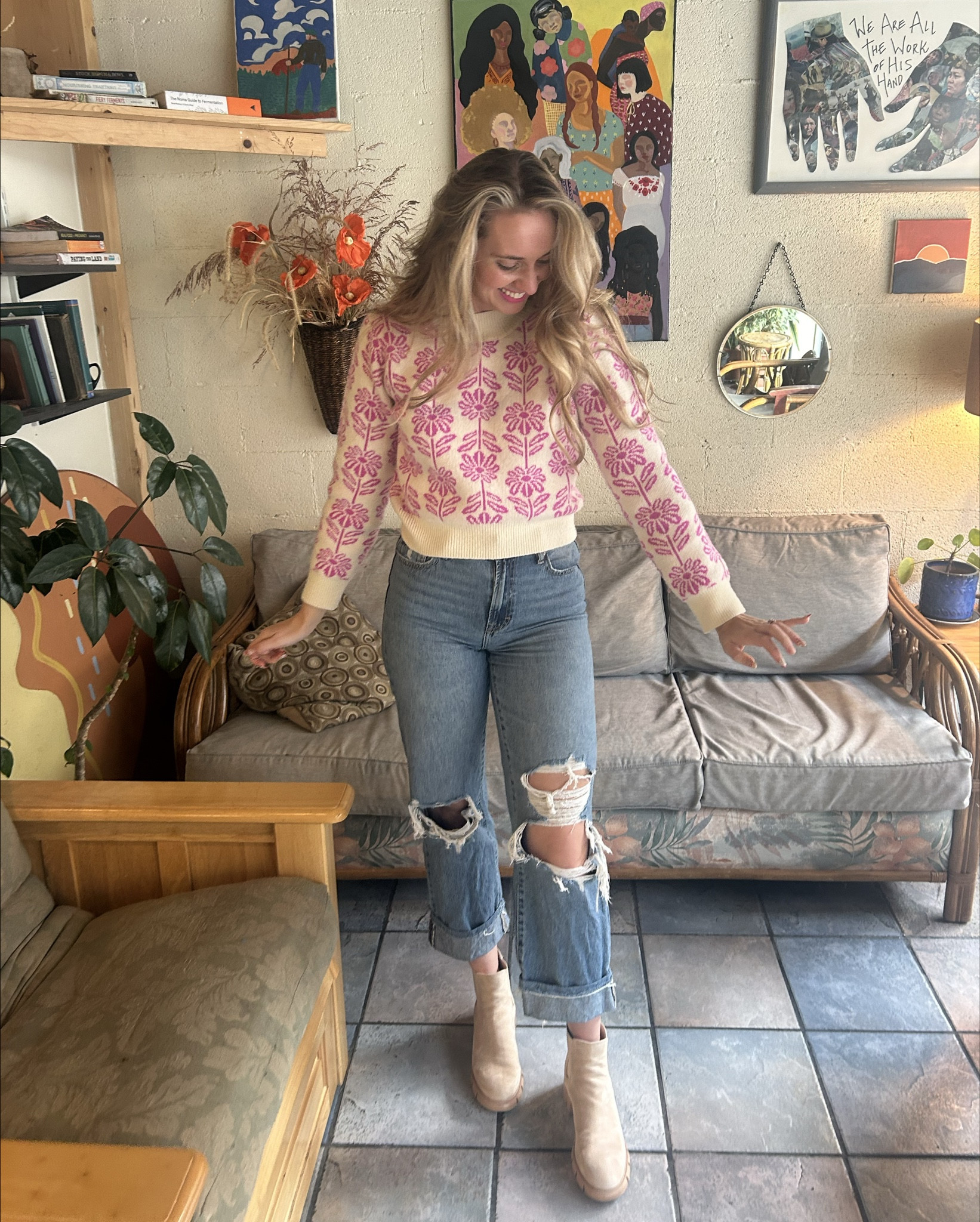 Just found the CUTEST sweater 🥹🩷✨ Different colors still in stock!Perfect for transitioning into spring 🌸 I have it paired with my Altar’d State jeans!! 😍 These are a must have!! 

#LTKStyleTip #LTKSeasonal #LTKWatchNow