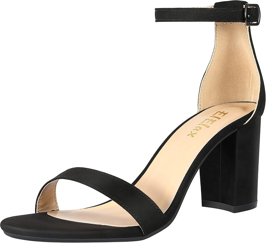ElElax Heels for Women Open Toe Ankle Strap Chunky Heel for Women Pump Block Sandals 2.75 inches ... | Amazon (US)