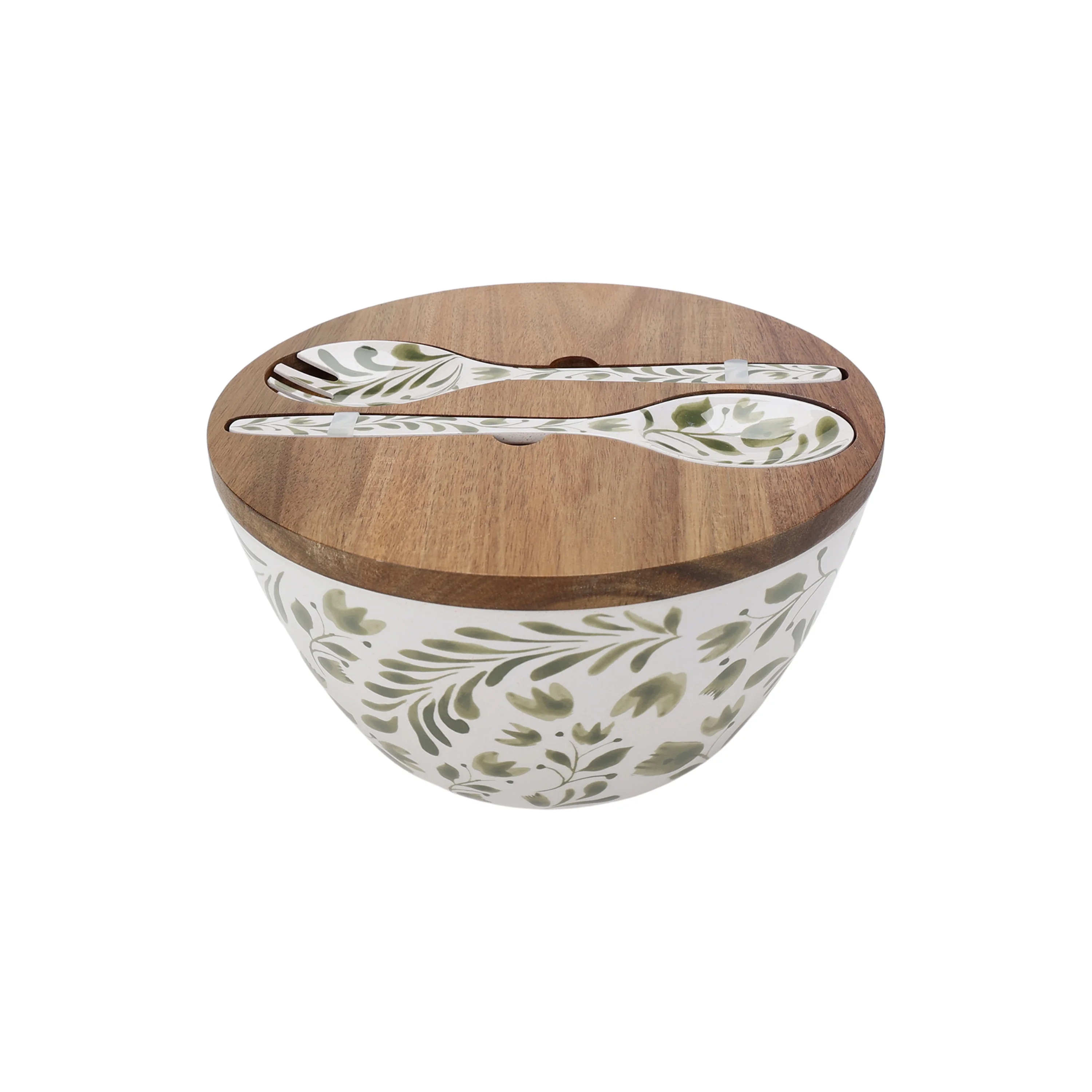 Better Homes & Gardens 4-Piece Bamboo Melamine Salad Serving Bowl and Utensil Set with Acacia Woo... | Walmart (US)