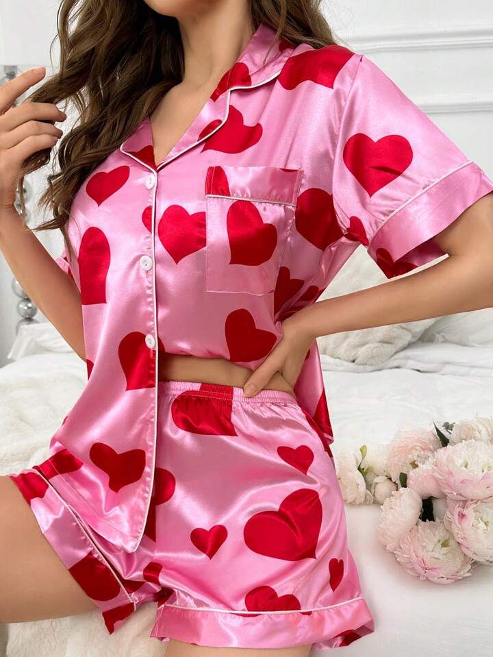 Heart Shape Printed Pajama Set | SHEIN