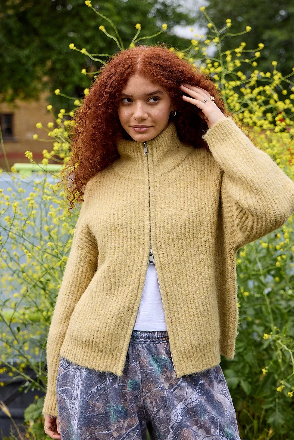 UO Finn Funnel Neck Zip-Through Cardigan | Urban Outfitters UK