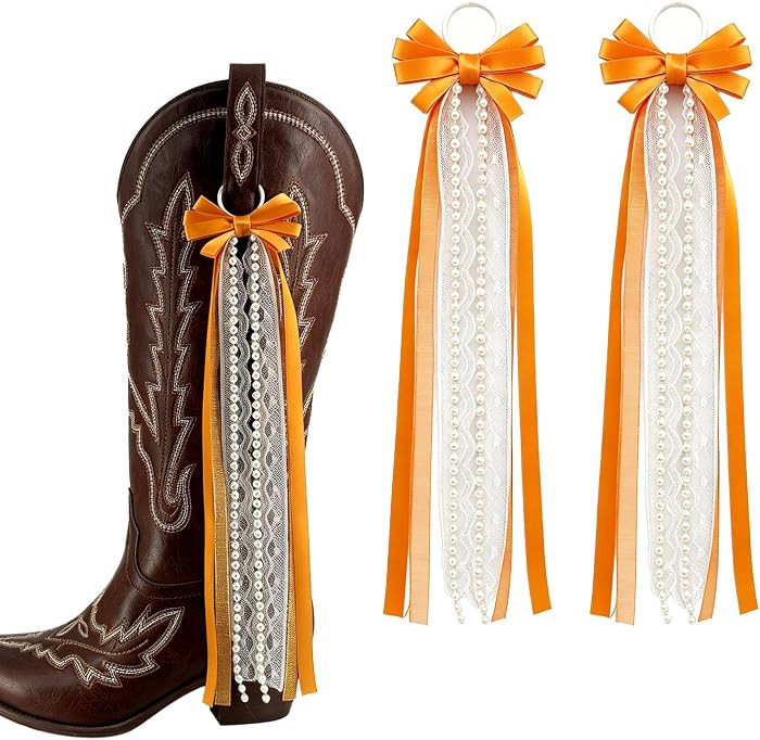 Orange Ribbon Western Boot Bow for Cowboy Boots Lace Bows for Wedding | Amazon (US)