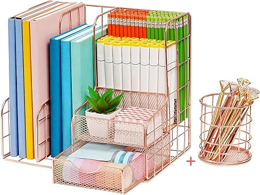 Marbrasse Rose Gold Desk Organizer | Set of 2 Desktop Organizer, Rose Gold Desk Accessories for W... | Amazon (US)