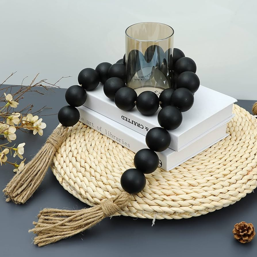 Large Black Wooden Beads Garland Farmhouse Decor 50inch long with 1.6" Diameter beads, Wood Beads... | Amazon (US)