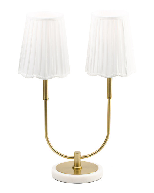 22.5in Metal And Marble Table Lamp With Pleated Shades | Marshalls