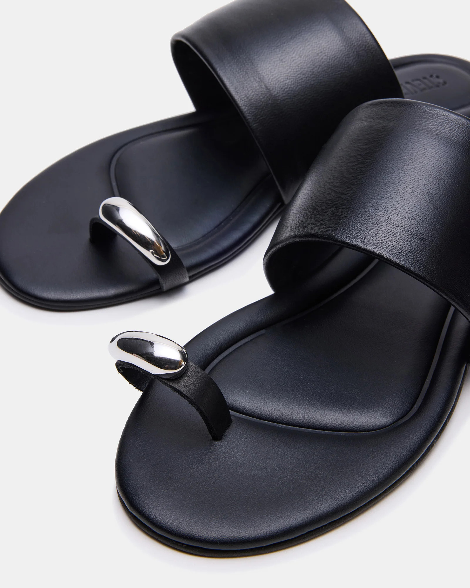DECADENT Black Leather Rounded-Toe Slide Women's Sandal | Steve Madden (US)