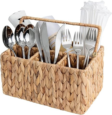 StorageWorks Wicker Flatware Organizer, Hand Woven Water Hyacinth Cutlery Holder for Countertop w... | Amazon (US)
