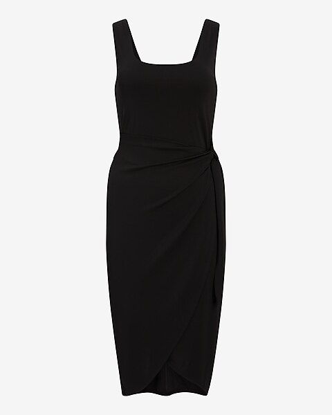 Body Contour Wrap Front Tie Waist Midi Dress With Built-In Shapewear | Express