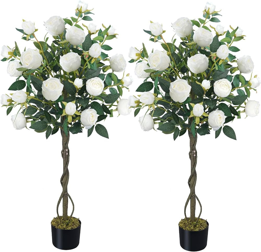 HUAESIN Artificial Rose Tree 2 Pack, 4FT(47.2in) Fake Silk Flowers Tree, Tall Artificial Plants I... | Amazon (US)
