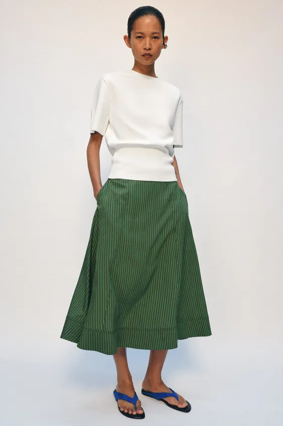 ZW COLLECTION STRIPED MIDI SKIRT | Zara US