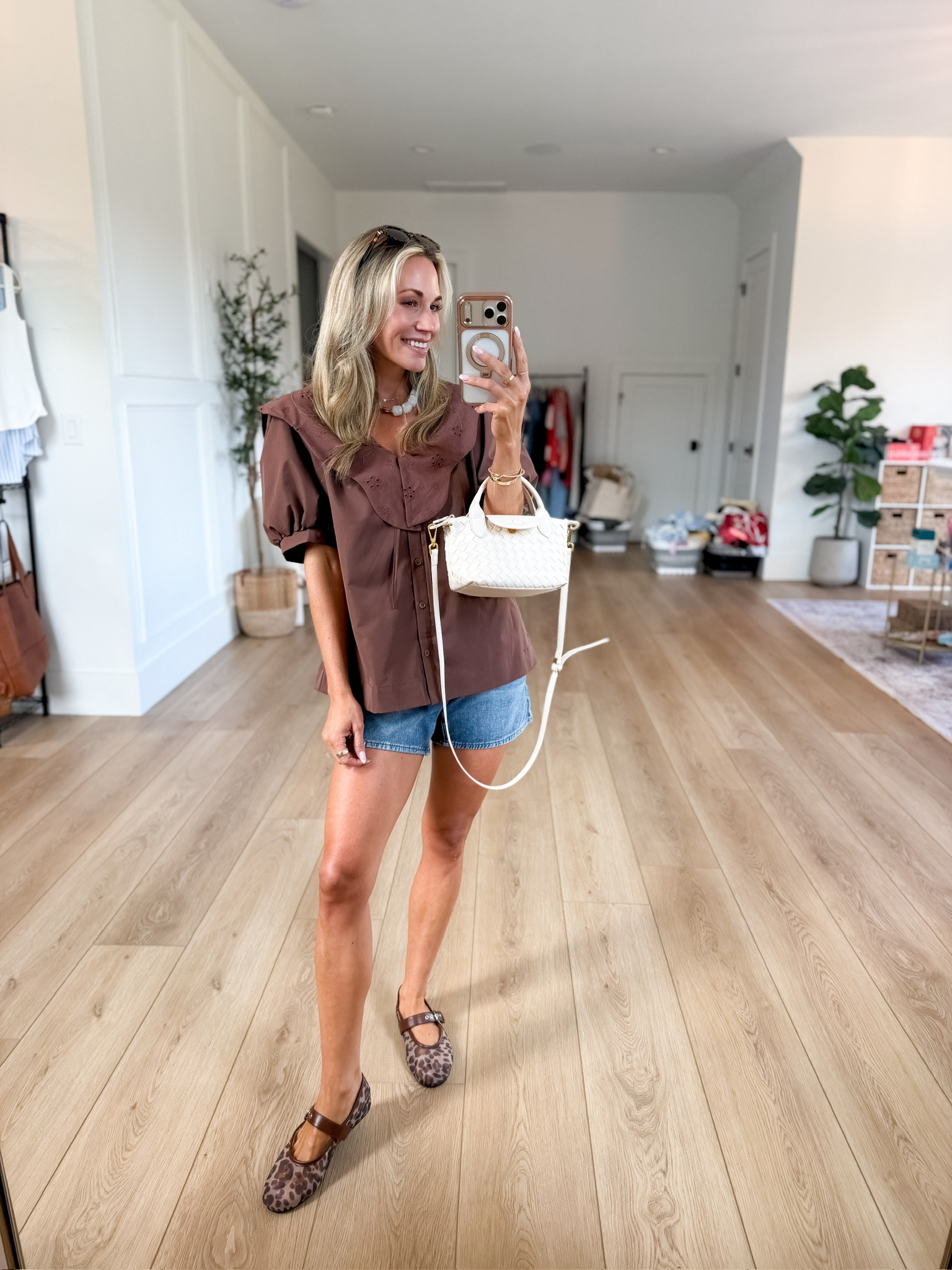 If I’m going to be sweating out here, i might as well look cute while doing it! I love this top with denim shorts right now, but it will be so cute in the fall with a pair of jeans or even trouser pants! I’m seeing lots of brown trending this year and I’m totally here for it! Anyone else ready for fall?! 🙋‍♀️ 

 #LTKootd #LTKSeasonal