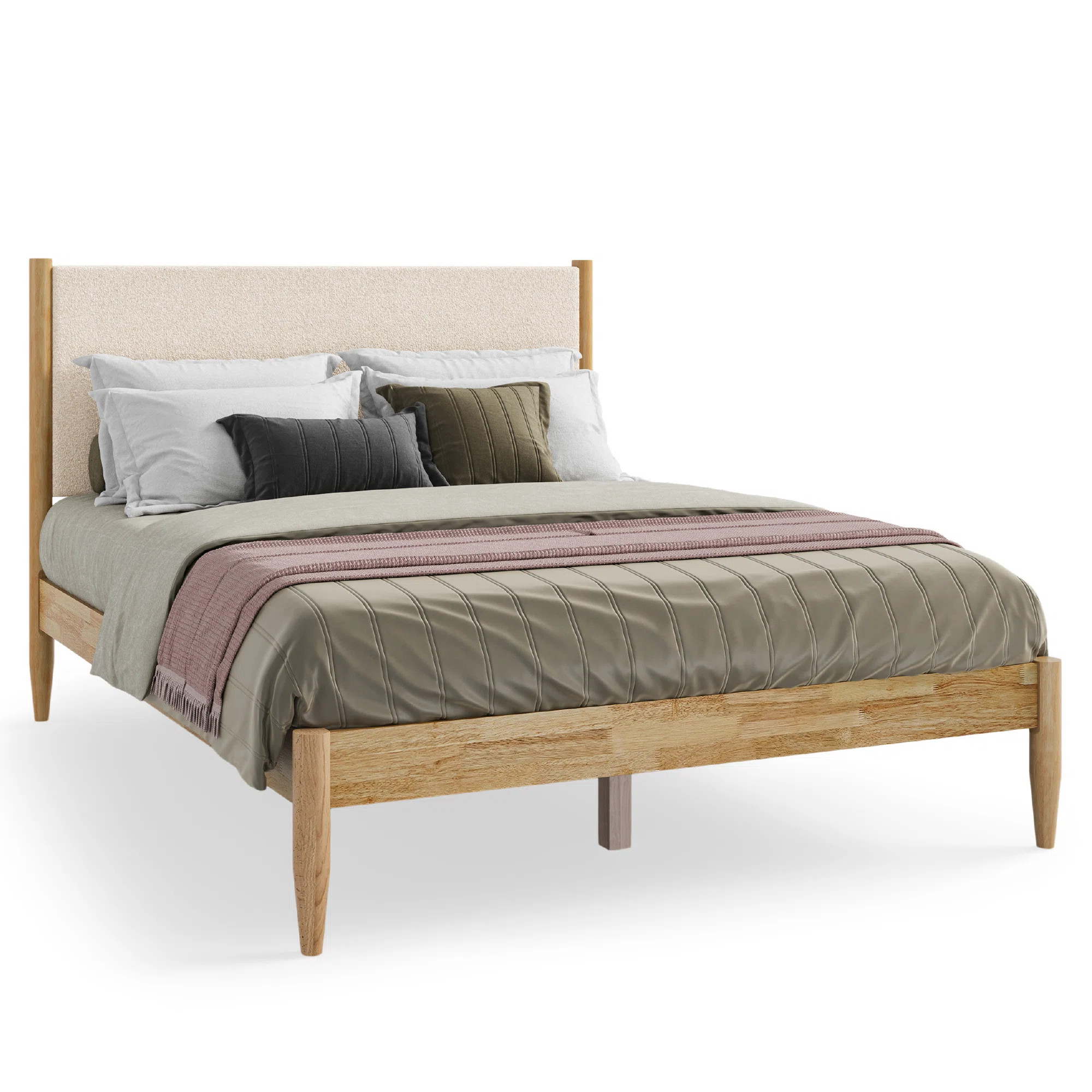 Besan Solid Wood Boucle Upholstered Headboard Bed Frame | Wayfair North America