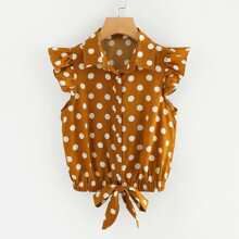 Knot Front Polka Dot Top | SHEIN