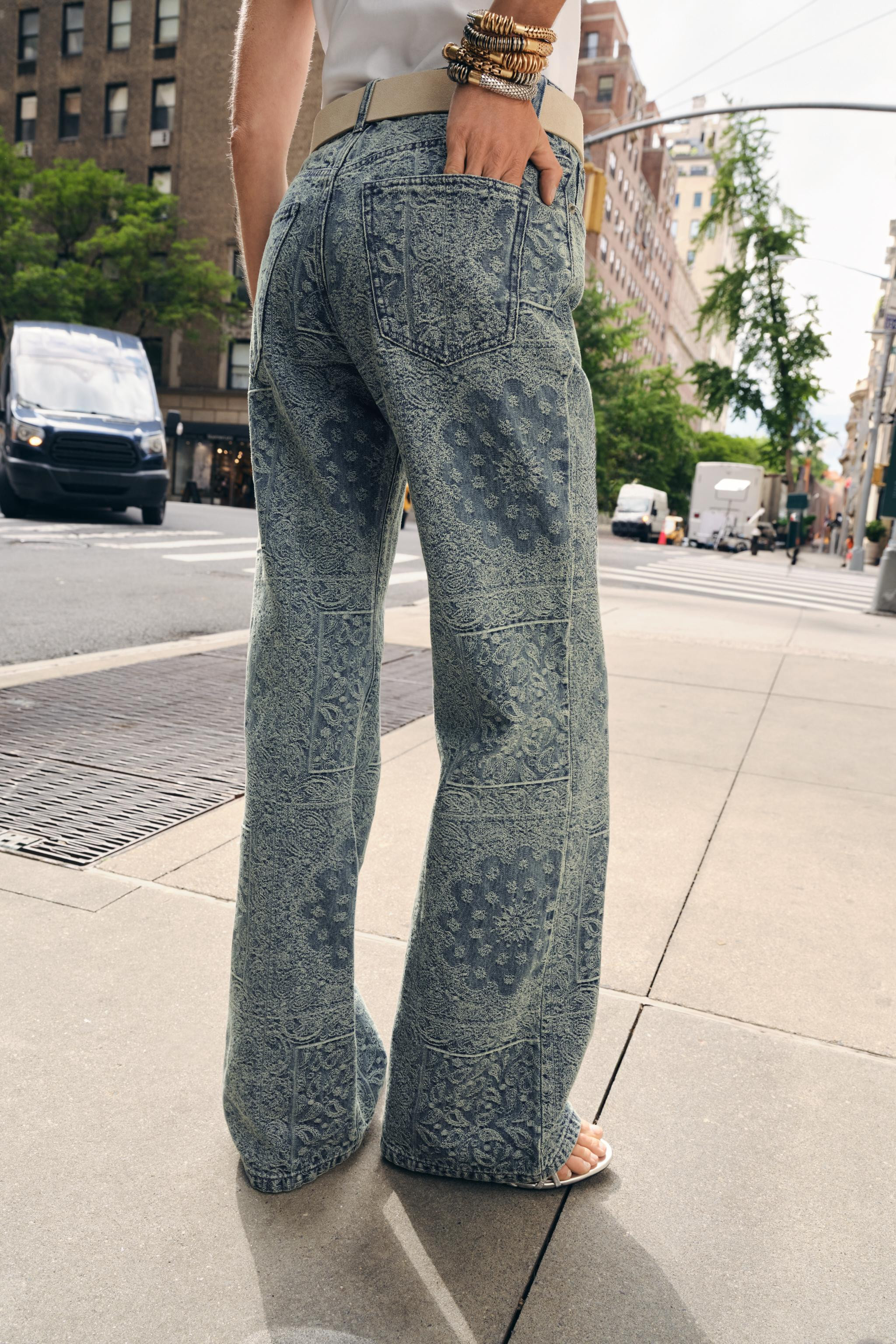 ZW COLLECTION HIGH WAIST JACQUARD FLARE JEANS | Zara US