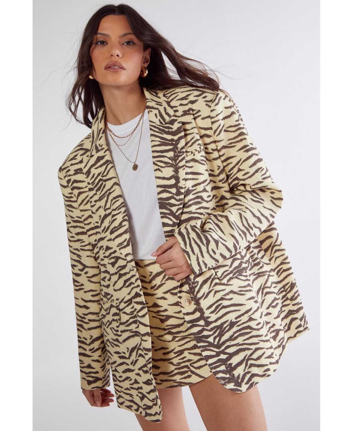 Nasty Gal Women's Zebra Print Oversized Tailored Blazer - Butter | Macy's