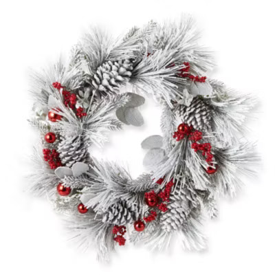 North Pole Trading Co. 24in Led Red Ornaments Heavy Flocked Indoor Christmas Wreath | JCPenney