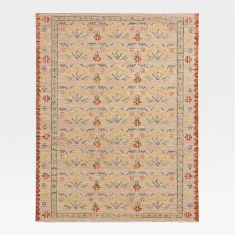 Tansie Floral Kilim Purple Wool and Cotton Kids Area Rug 5x8 by Sharland England | Crate & Kids | Crate & Barrel