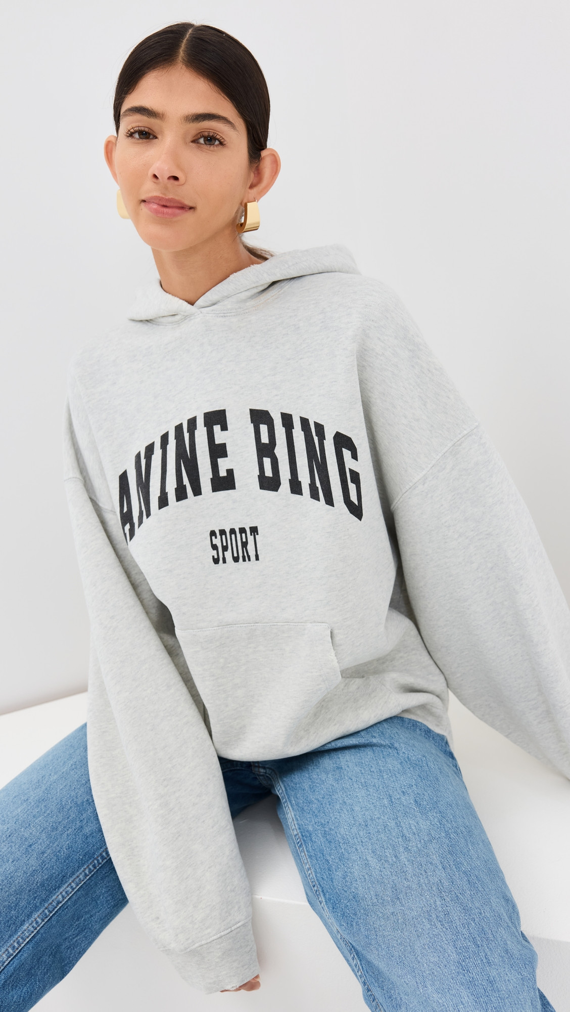 ANINE BING Harvey Sweatshirt Grey Melange S | Shopbop
