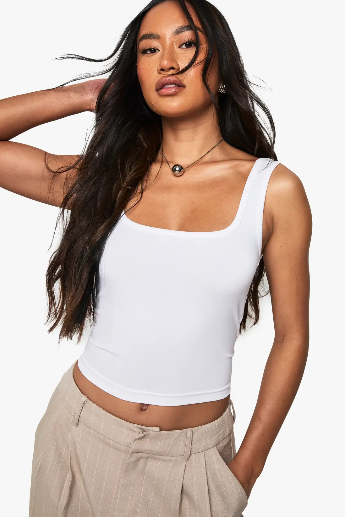 boohoo Soft Cotton Wide Strap Square Neck Vest | PrettyLittleThing UK