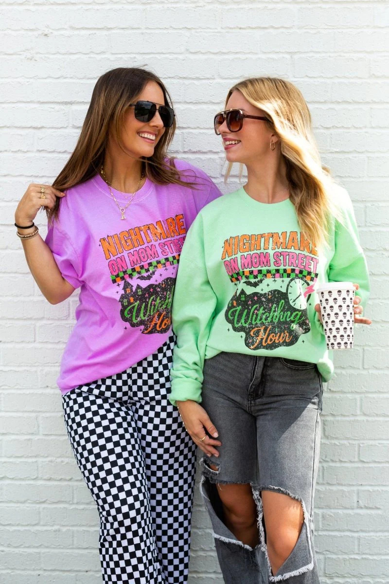 'Nightmare On Mom Street' Neon Crewneck Sweatshirt | United Monograms