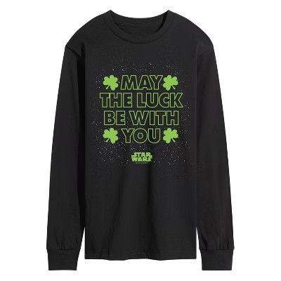 Men's Star Wars St. Patricks Day May Luck Be With You Long Sleeve Graphic T-Shirt - Black - Small | Target