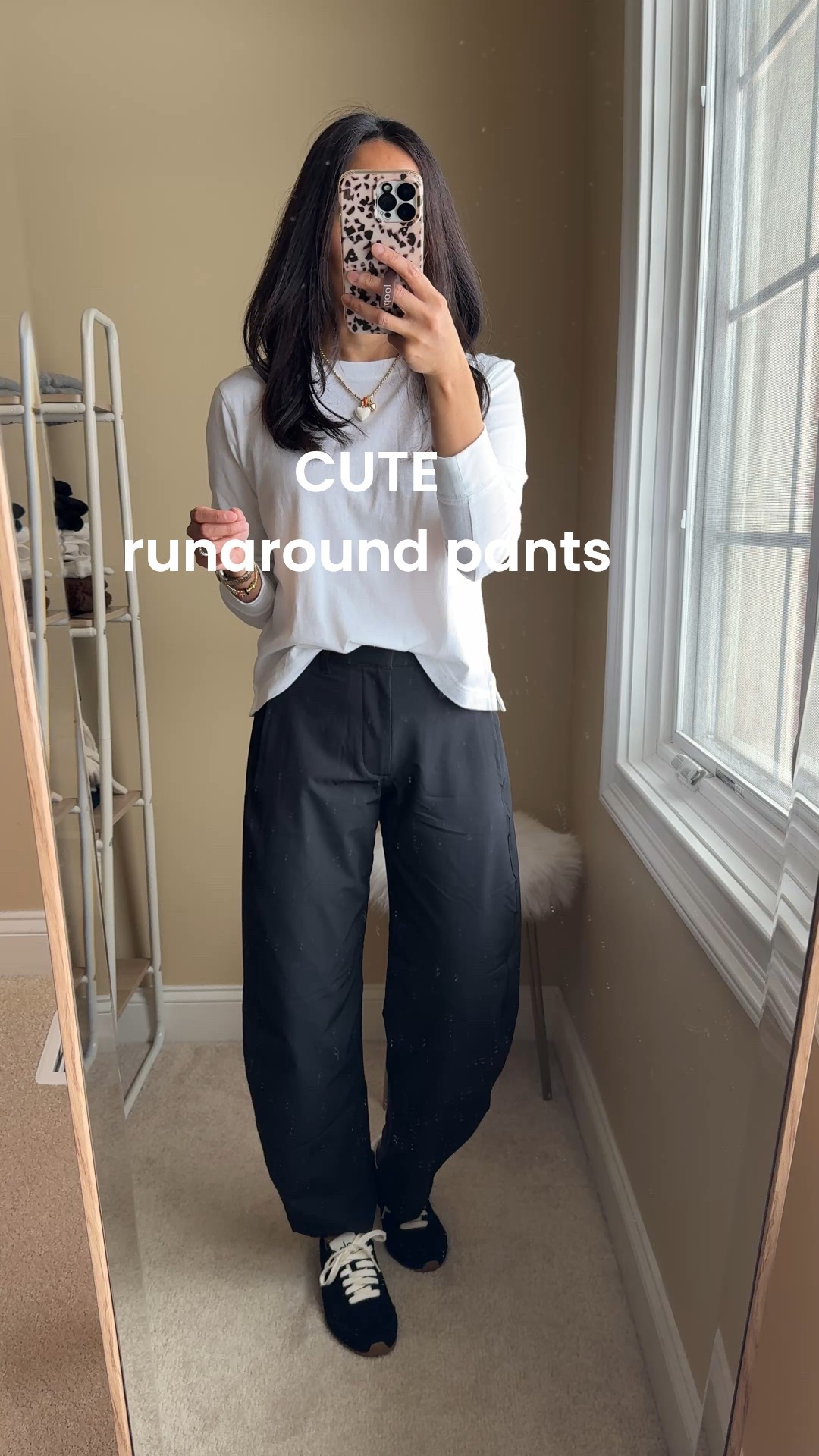 Cute runaround pants for winter. 
Would make great travel pants too. 
-I love the cut of these pants. Effortless chic barrel style. They remind me of a pricey designer pair that I have been eyeing. Athleisure material that is lined with a soft lightweight terry material  They have just been fully restocked and are currently on sale 30% off with code GREAT. Comes to around $56. 
Size down. 
I am in regular length at about 5’4. 
Also available in petite and tall. 
Long sleeve tee is a staple all cotton top. True to size. 
Suede sneakers- size up if in between. 
Fun casual gold jewelry 

#LTKootd #LTKOver40 #LTKTravel