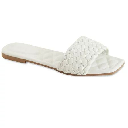 SNJ New Women s Braided Quilted Single Band Strap Flat Square Toe Open Slide Sandal | Walmart (US)