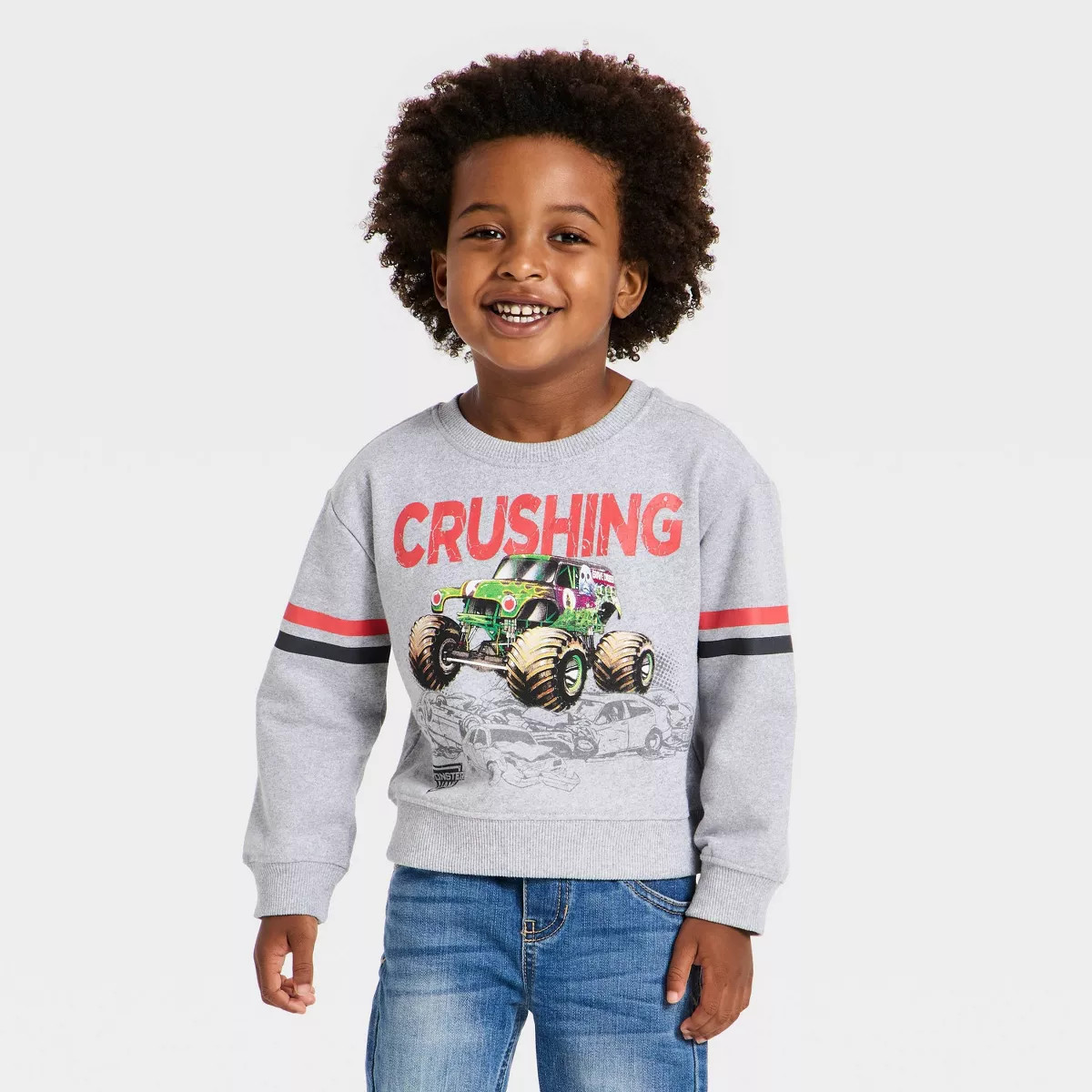 Toddler Boys' Monster Jam Grave Digger "Crushing" Valentines Fleece Sweatshirt - Gray 2T | Target