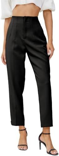 Women's High Waisted Business Trousers Straight Leg Pleated Office Slacks Pants | Amazon (US)