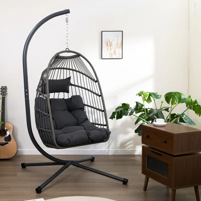 Outdoor Egg Chair With Stand - Rust Frame, Cushion, 350 Lbs Capacity, For Patio And Garden Use Modern Pe + Iron Construction, Breathable Porch, Bedroo | Wayfair North America